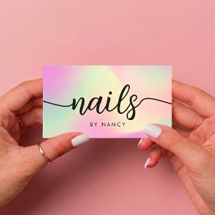Nail Salon Script Typography Holographic iridescen Business Card