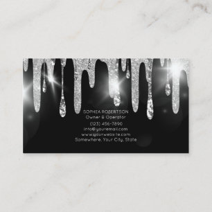 Nail Salon Silver and Black Glitter Business Card