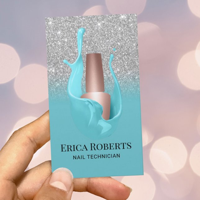 Nail Salon Silver & Turquoise Polish Makeup Artist Business Card (Creator Uploaded)