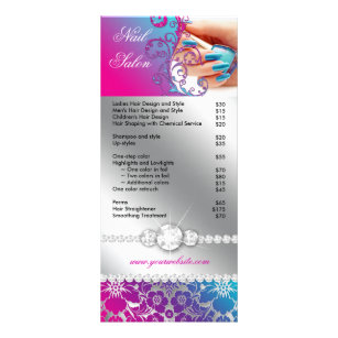 Nail Salon Technician Floral Damask Pink Blue Rack Card