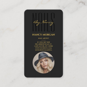 Nail Salon Typography Black And Gold Photo Business Card