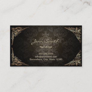 Nail Salon Vintage Framed Dark Damask Business Card