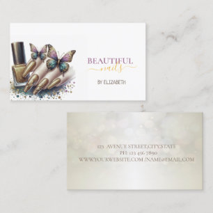 Nail Salon Woman Hand Nails Butterfly Business Card