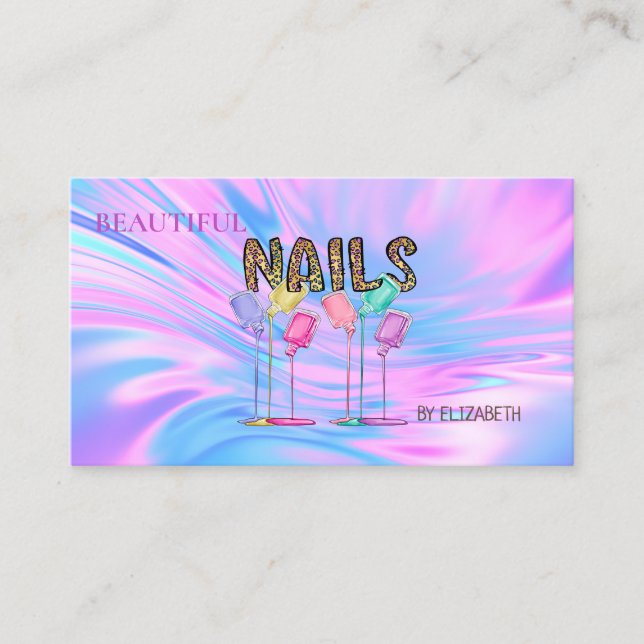 Nail Salon Woman Nail Polish Holographic Opal Business Card (Front)