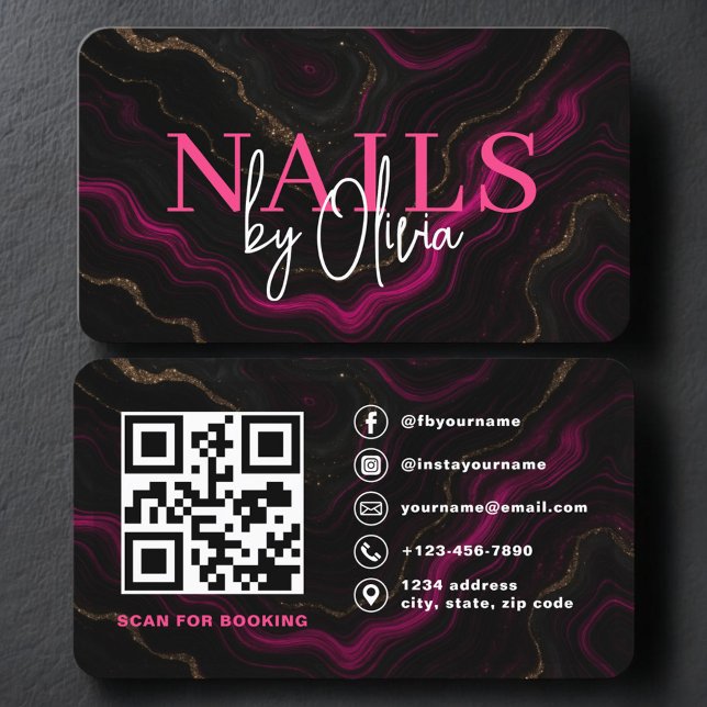 Nail Specialist Artist  QR Code Pink Black Business Card (Creator Uploaded)