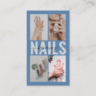 Nail Specialist Dusty Blue Qr Code Photo Collage Business Card