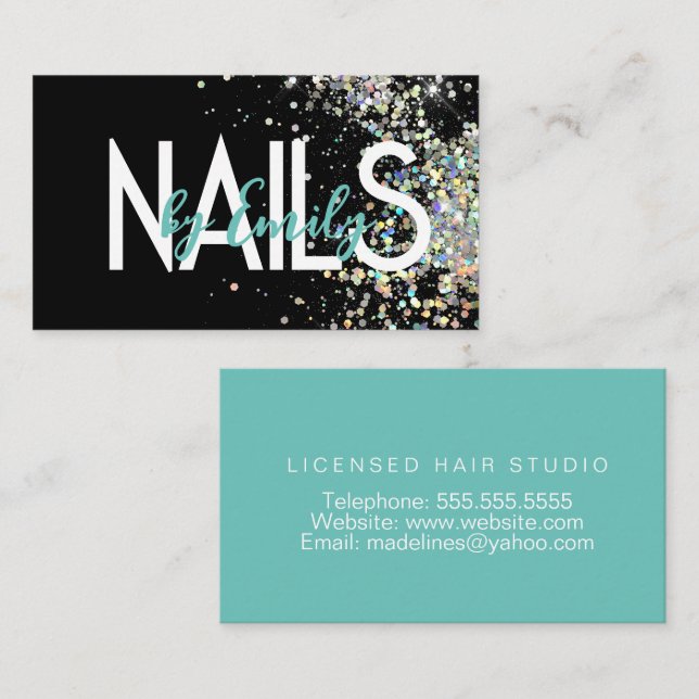 Nail Studio Designer Galaxy Art Teal Black Business Card (Front/Back)