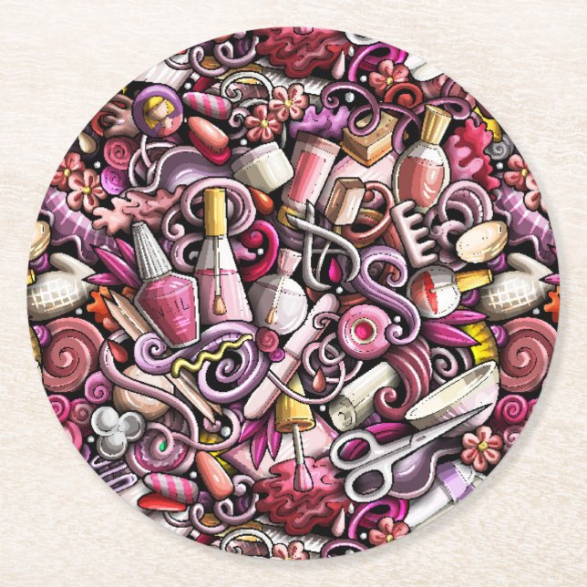 Nail Studio Pattern Round Paper Coaster (Front)