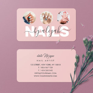 Nail Tech 3 Photo Collage Dusty Pink Business Card