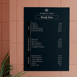 Nail Tech Aesthetician Price List Black White Grey Poster