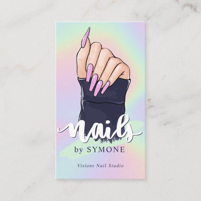 Nail Tech Artist Beauty Salon Pastel Holographic Business Card (Front)