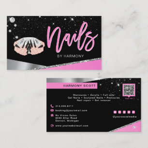Nail Tech Artist Glam Pink Silver Diamond Salon Bu Business Card