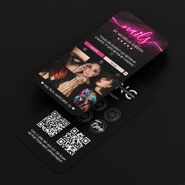 Nail Tech Black Pink Neon Nail Artist Manicurist Business Card (Nail Tech Black Pink Neon Nail Artist Manicurist Business Card
)