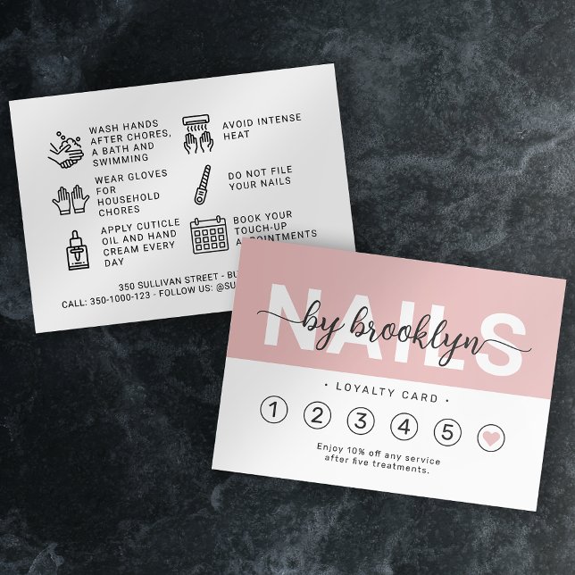 Nail Tech Blush Pink Script  Loyalty Card (Creator Uploaded)