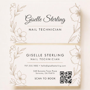 Nail Tech Floral QR Code Professional Business Card