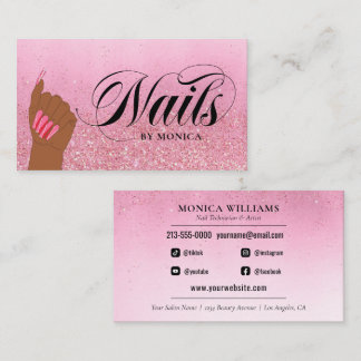 Nail Tech Manicurist Rose Red Glam Glitter Salon Business Card