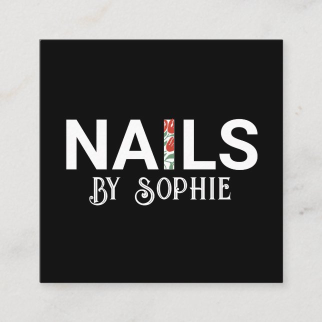 Nail Tech Nail Art Black  Square Business Card (Front)