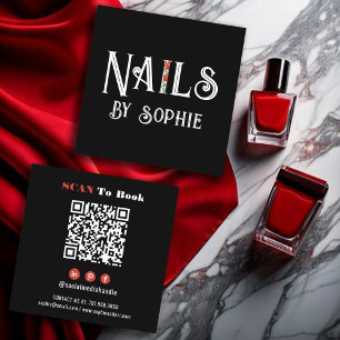 Nail Tech Nail Art Black Square Business Card