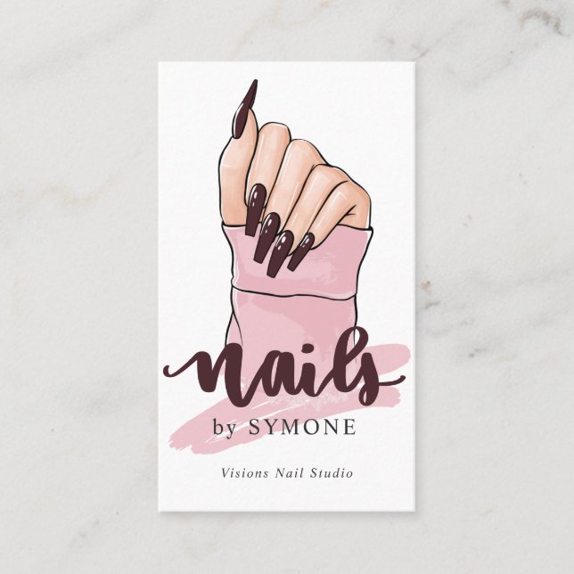 Nail Tech Nail Artist Beauty Salon Blush Pink Logo Business Card (Front)