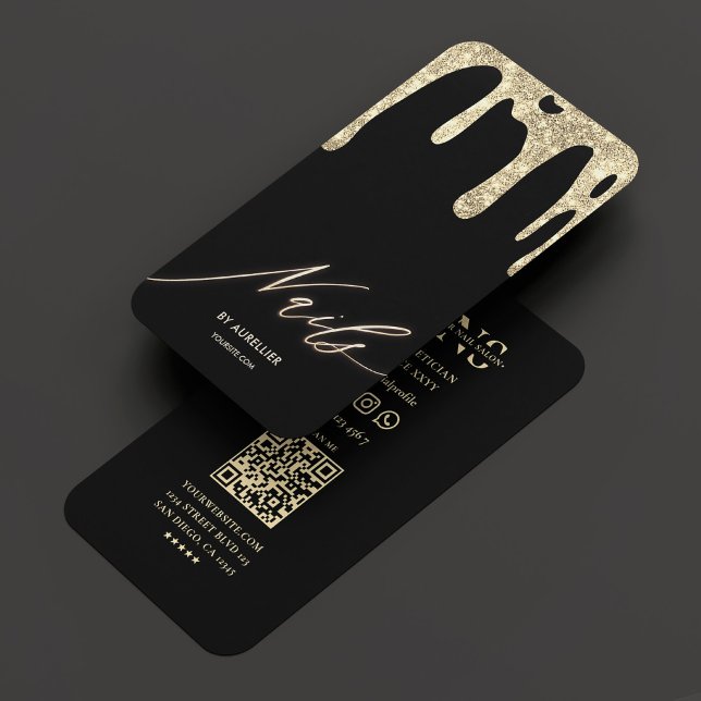 Nail Tech Nail Artist Black Gold Drip Modern Business Card (Nail Tech Nail Artist Black Gold Drip Modern Business Card
)