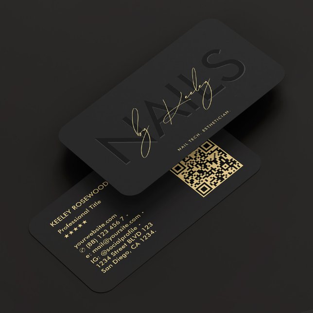 Nail Tech Nail Artist Manicurist Black Modern Business Card (Nail Tech Nail Artist Manicurist Black Modern Business Card
)