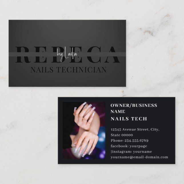 Nail Tech Professional Salon Grey Typography  Business Card (Front/Back)