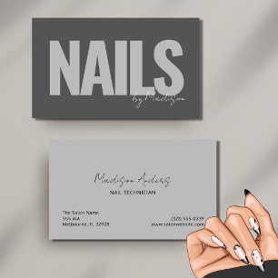 Nail Tech Professional Salon Grey Typography Business Card