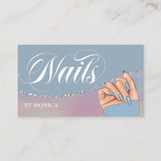 Nail Tech & Salon Blue Rainbow Metallic Elegant Bu Business Card