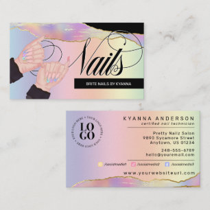 Nail Tech/Salon Holographic Rainbow - Custom Logo Business Card