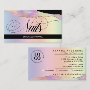 Nail Tech/Salon Holographic Rainbow - Custom Logo Business Card