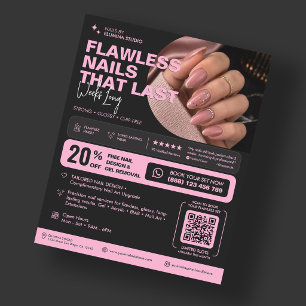 Nail Tech Salon Studio Beauty Aesthetic Pink Black Flyer