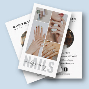 Nail Tech Script Typography 4 photo Collage Business Card