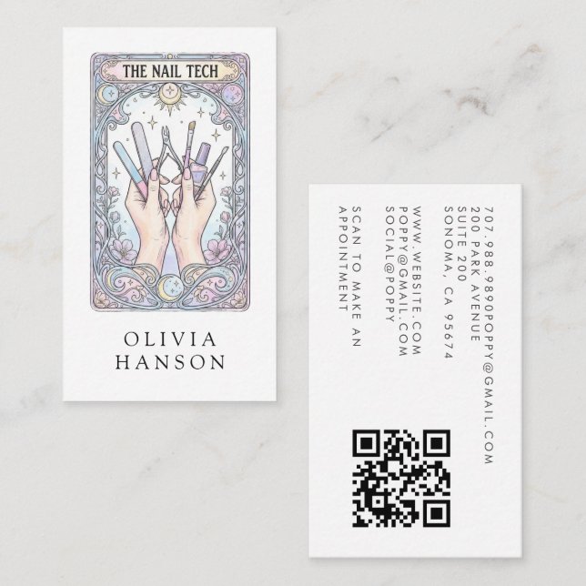 Nail Tech Tarot QR Code Card Business Card (Front/Back)
