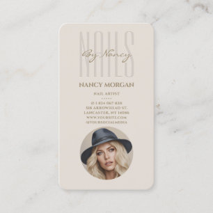 Nail Tech Typography Beige Photo Business Card