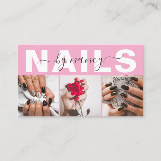 Nail Tech Typography Photo Pink  Business Card (Front)