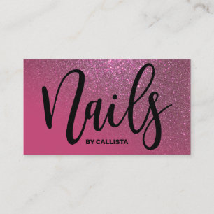 Nail Technician Berry Pink Glitter Typography Business Card