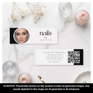 Nail Technician Black And White Photo Qr Mini Business Card