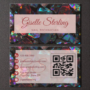 Nail Technician Black Opal Gemstone QR Code Business Card