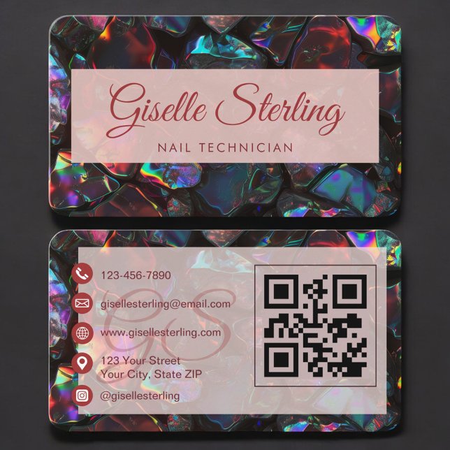 Nail Technician Black Opal QR Code Professional Business Card (Creator Uploaded)