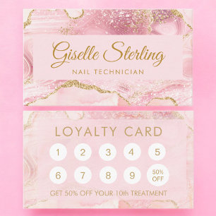 Nail Technician Blush Pink Gold Agate Marble Loyalty Card