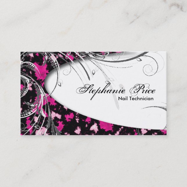 Nail Technician Business Card Abstract Glitter (Front)