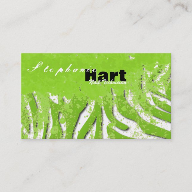 Nail Technician Business Card - Grunge Zebra Print (Front)