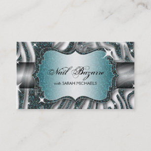 Nail Technician Business Card Zebra Print Glitter