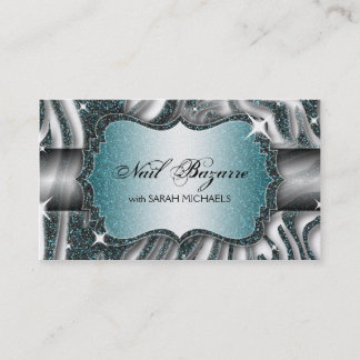 Nail Technician Business Card Zebra Print Glitter