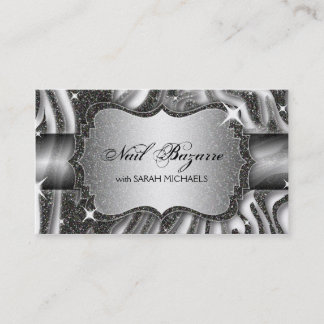 Nail Technician Business Card Zebra Print Glitter