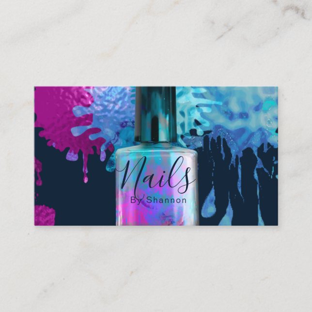 Nail Technician Colourful Splatter Design Business Card (Front)