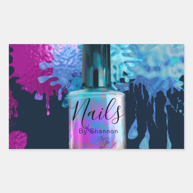 Nail Technician Colourful Splatter Design Rectangular Sticker (Front)