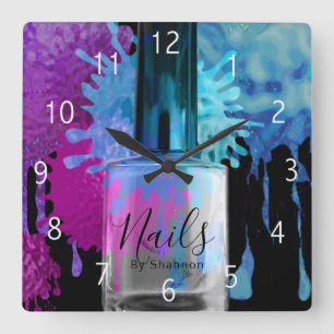 Nail Technician Colourful Splatter Design Square Wall Clock