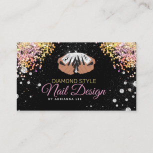 Nail Technician Diamond Glitter Logo Nail Shop Business Card
