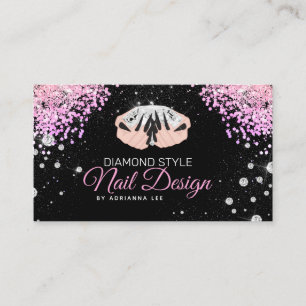 Nail Technician Diamond Glitter Pink & Black Salon Business Card
